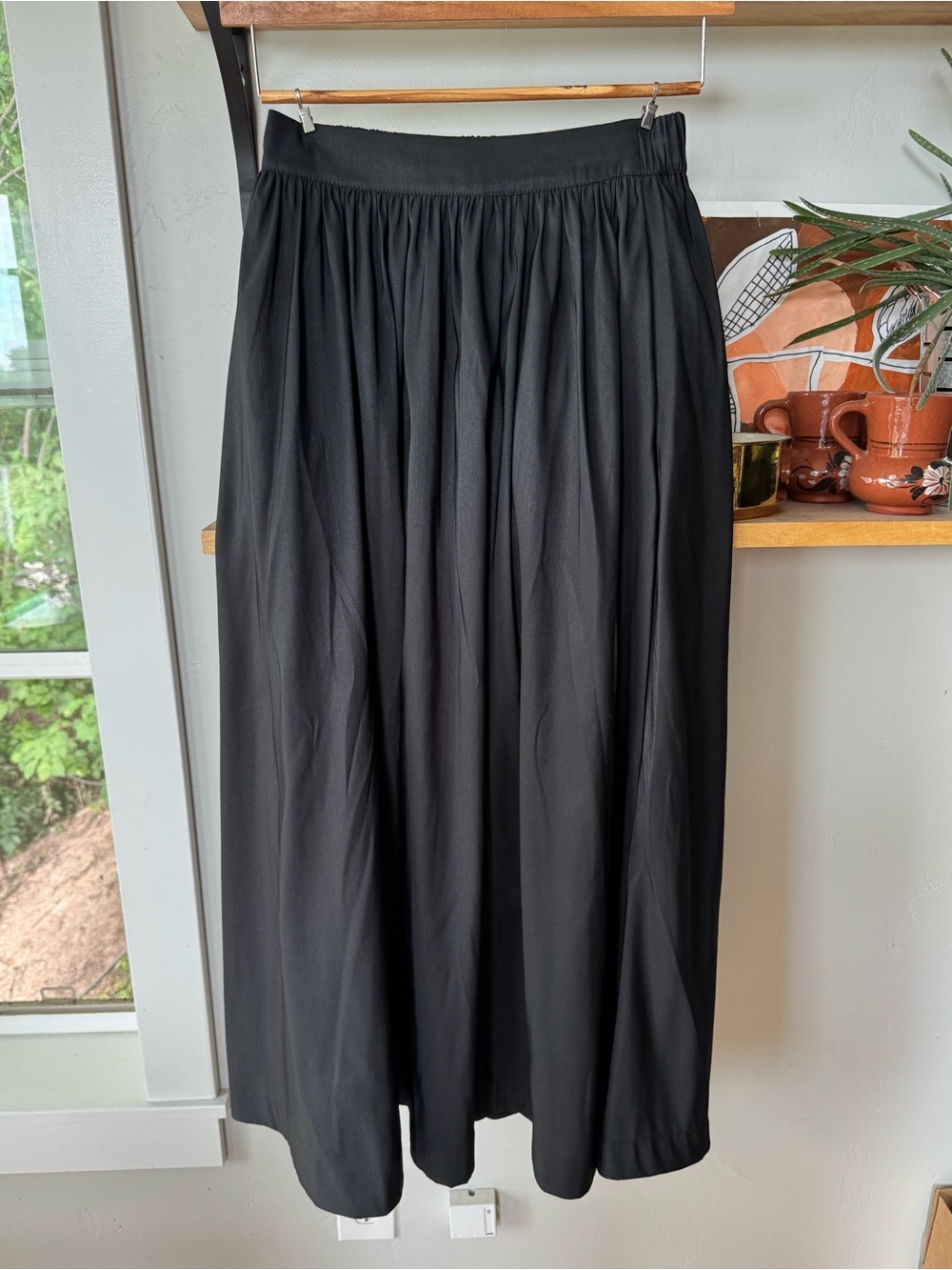 a new day Black Gathered Full Maxi Skirt Elegant Full-Length Sz Small